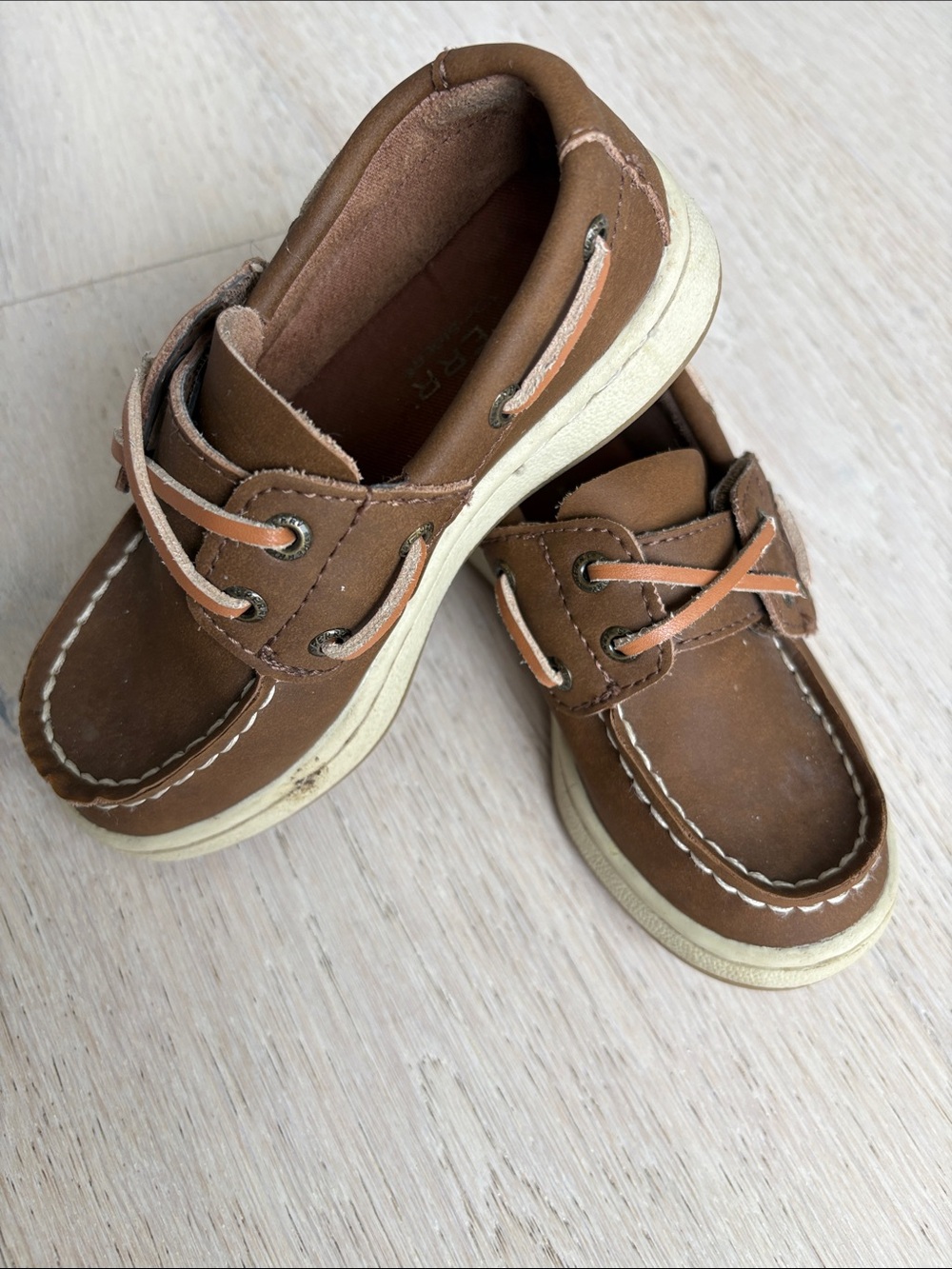 Sperry Kids Brown Leather Moccasin Boat Shoes with Cream Soles